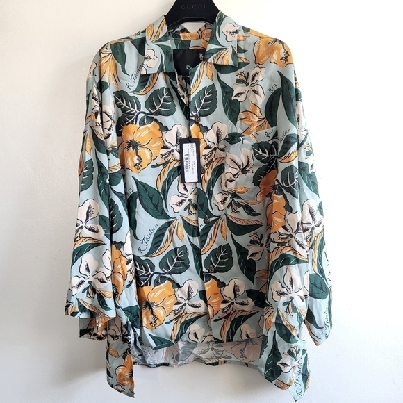 New R13 ​Logo Hawaiian Tropical-Print Oversized Unisex Shirt In Blue Floral NWT - Picture 9 of 15